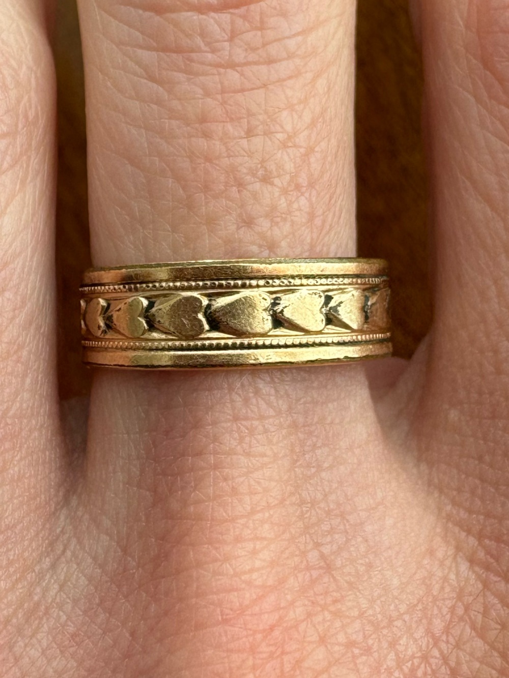 Vintage 14K yellow gold tone R.G.P. Heart Wedding eternity Band Ring 6 3/4 6.75 - Picture 7 of 16